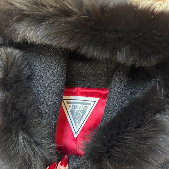 Marvin Richards Long Wool-Blend Teddy Coat with Fur Trim – Black – Size 4 - Picture 5 of 11